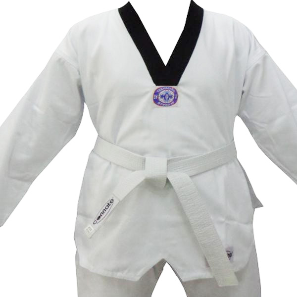  Baju  Taekwondo  Kerah Hitam WKF Connate 1 set sabuk size 