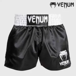 Celana Muay Thai Venum Classic Muay Thai Shorts Black White White 1