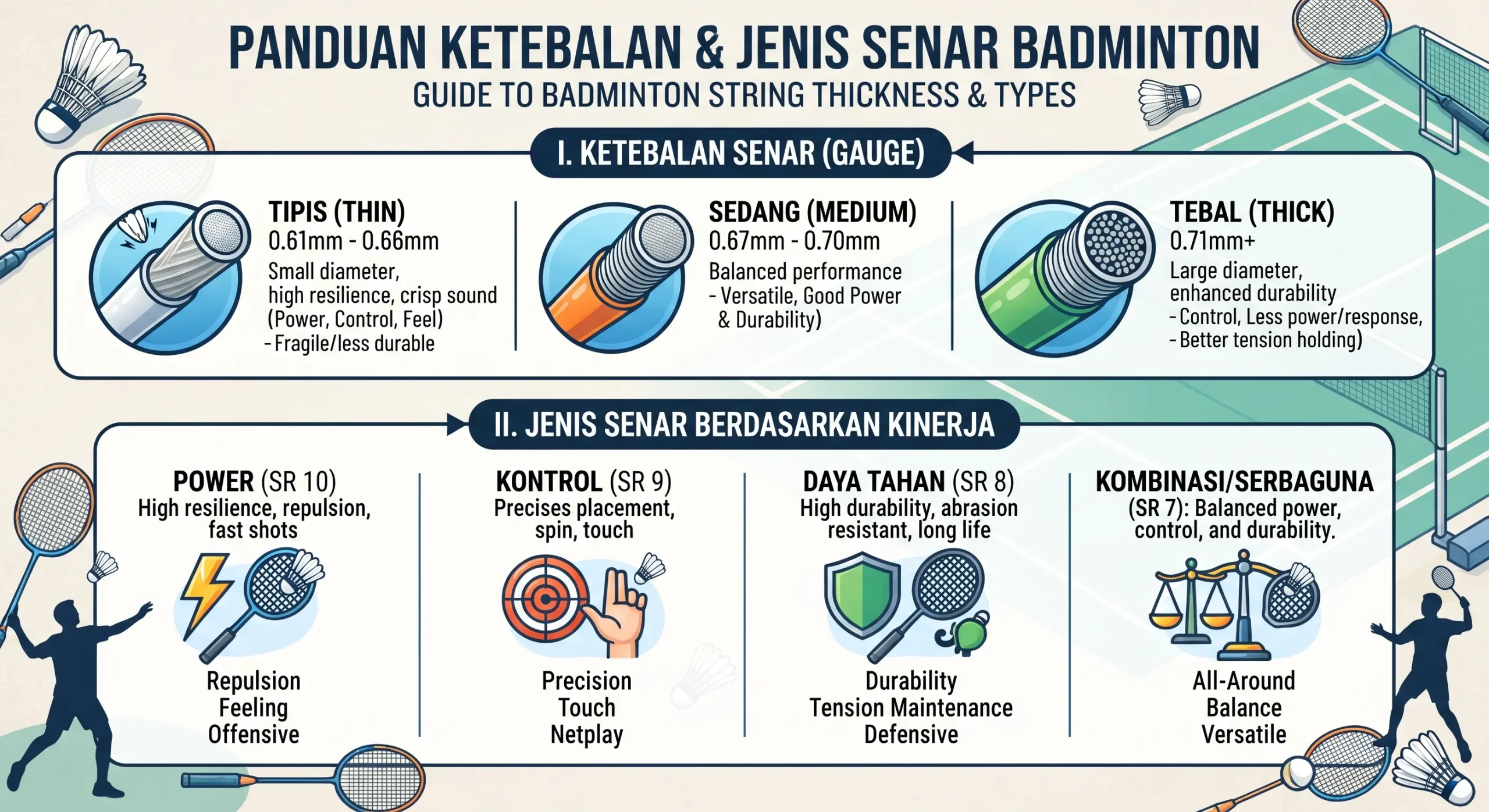 Panduan Ketebalan Senar Badminton