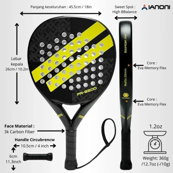 Raket Padel Carbon Ianoni PR8200 Yellow